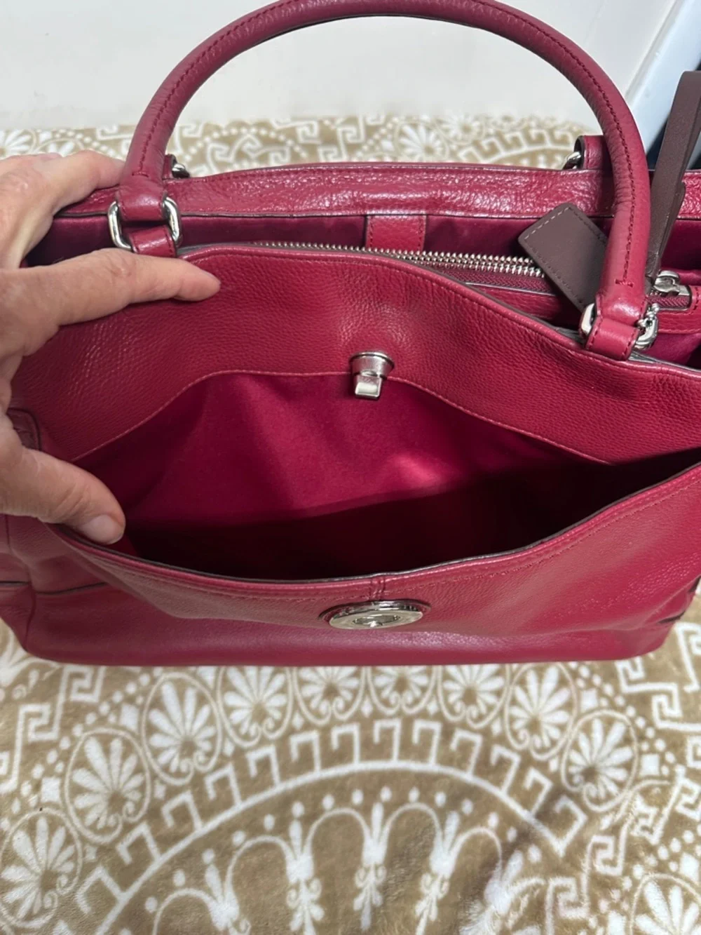 Coach Park Large Carryall F23268 in Red Pebbled Leather